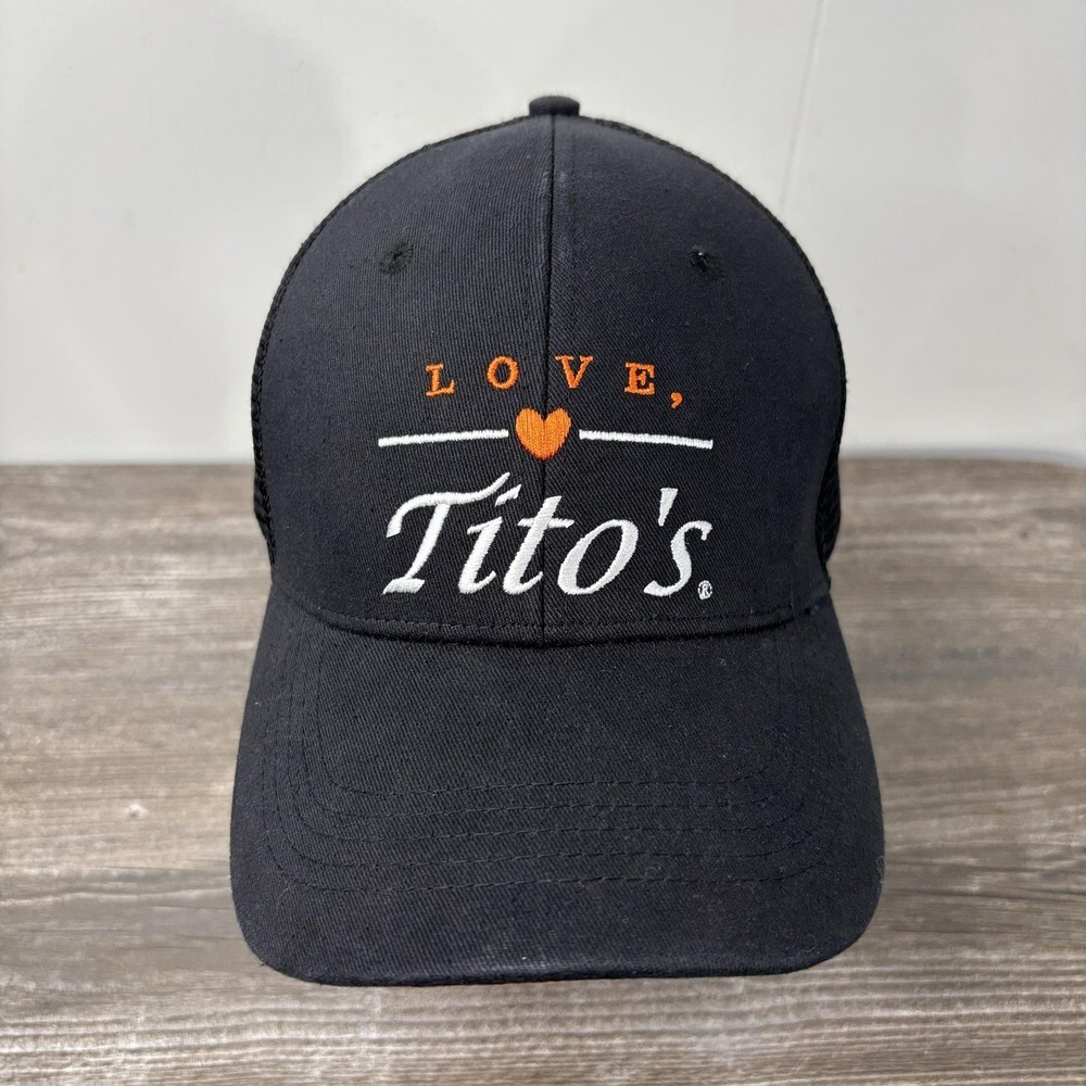 Tito's Vodka Hat Cap Trucker Snap Back One Size Black Mesh Austin Texas